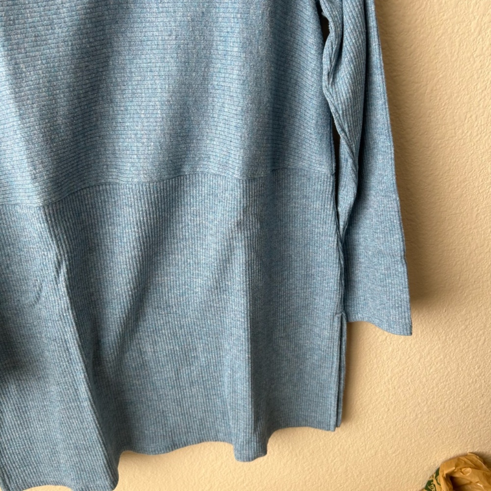 J.Jill Hooded Split-Neck Sweater Tunic Blue Heather Side-Slit Size Petite Medium - Picture 7 of 16